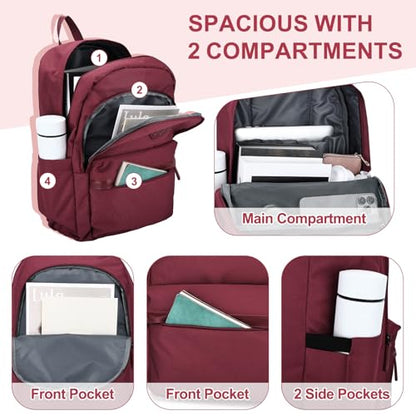 RAVUO Backpack for Women, Water Resistant School Bookbag with 15.6 inch Laptop Compartment Casual College Schoolbag Daypack for Teen Girls,Red - color: Red