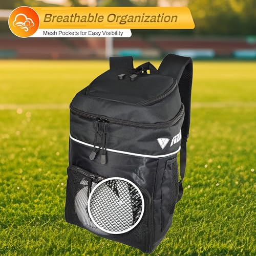 Vizari Soccer Backpack Soccer Bag | Water resistant Durable Equipment Bag for Football, Basketball, Volleyball | Cleats and Ball Compartment - Red,Blue,Black - color: BLK