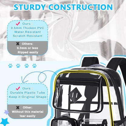 PIG PIG GIRL Clear Backpack for School,Heavy Duty PVC Transparent Bookbag for Girls Stadium Approved See Through Backpack - color: 2-black