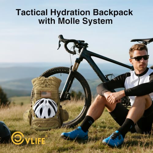 CVLIFE Tactical Hydration Hiking Water Backpack with 3L Water Bladder - color: Khaki