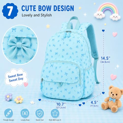 BTOOP Kids Backpack for Boys Girls 3-6, Preschool Kindergarten Backpack with Insulated Lunch Compartment & Chest Strap (Blue-Bow, Age 3-6 (14.5" H Fit Folder)) - color: Blue-bow, size: Age 3-6 (14.5" H Fit Folder)
