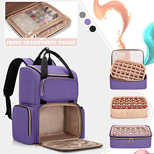 LUXJA Nail Polish Organizer (Backpack Version) Holds 70 Bottles and a Nail Lamp, Travel Nail Polish Storage with 2 Removable Cases and Tools Storage Pockets (Patent Pending), Purple - color: Purple