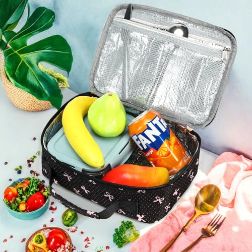 LEDAOU Lunch Box Kids Insulated Lunch Bag Girls Toddler Reusable Lunchbox for School Picnic Hiking (Black-Pink Bow) - color: Black bow tie