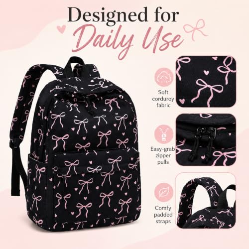 LEDAOU Girls Backpack, Kids School Bookbag, Backpack for Kids and Teens - color: Black Bow Tie