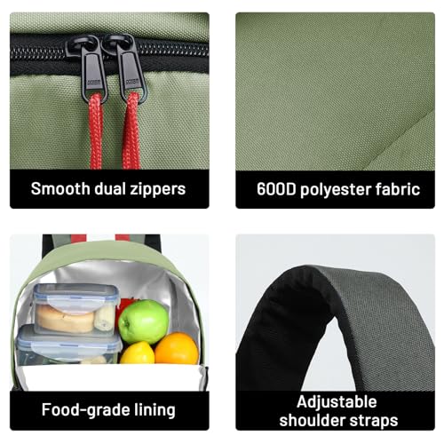 MIER Insulated Backpack Cooler Small Leakproof Lightweight Cute for Women Men to Work, Picnics, Camping, Park Day Trips, 15 L - color: Green/dark gray