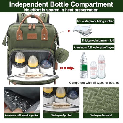 JOLLITO Diaper Bag Backpack with Changing Station Large Capacity Multifunction Baby Bags for Boy Girl Travel For Moms Dads Baby Registry Search Essentials Shower Gifts - color: Green