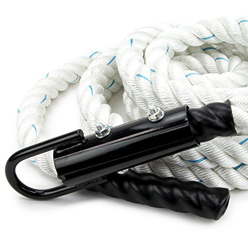 Crown Sporting Goods 1.5" Gym Climbing Rope for Adults - Poly Dacron Twist with Carabiner Eyehook - Strength Conditioning, Physical Education Fitness Equipment, Home Workout - size: 30'