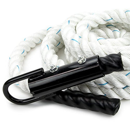 Crown Sporting Goods 1.5" Gym Climbing Rope for Adults - Poly Dacron Twist with Carabiner Eyehook - Strength Conditioning, Physical Education Fitness Equipment, Home Workout - size: 30'