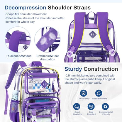 Sisipoet Clear Backpack for School, PVC Clear Bookbag Heavy Duty Transparent Backpack for Stadium Events See Through Bag - color: Dark Purple
