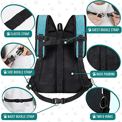 PetAmi Adjustable Cat & Dog Chest Carrier Backpack, Ventilated for Hiking & Camping, Max 15 lbs, Teal Blue - color: Teal Blue, size: Large (15.5x9x18)