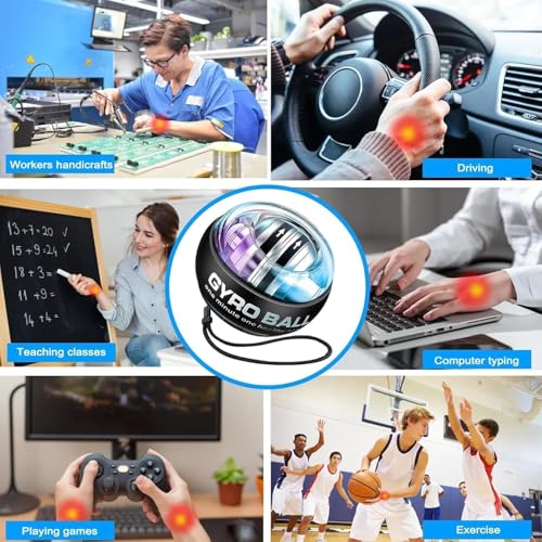Torque Ball Hand Exerciser - 2026 Internal Resistance System Self-Starting Wrist Power Gyro Balls with Auto-Start Colorful LED Lighting - color: Blue