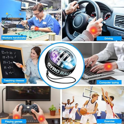 Torque Ball Hand Exerciser - 2026 Internal Resistance System Self-Starting Wrist Power Gyro Balls with Auto-Start Colorful LED Lighting - color: Blue