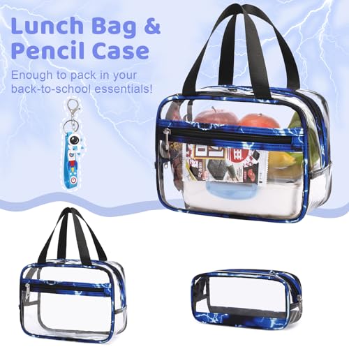ACESAK Clear Backpack for Boys Girls - 3 Pcs Clear Heavy Duty with Lunch Bag - See Through Backpack Stadium Approved - color: Lightning