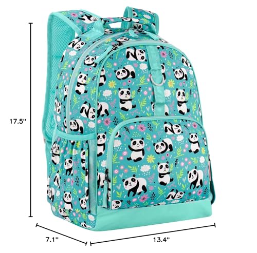 Choco Mocha Kids Backpack for Girls Panda Backpack Kids Elementary School Backpack for Girls Ages 6-8 Kid Bookbag 17 Inch with Chest Strap, Teal - color: Panda-teal Green
