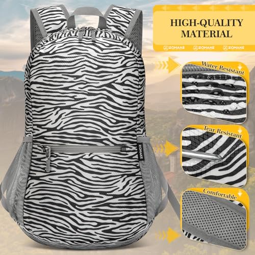 ZOMAKE Ultra Lightweight Hiking Backpack 20L, Packable Small Backpacks Water Resistant Daypack for Women Men(Zebra Print) - color: Zebra Print
