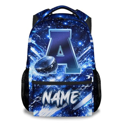COZYAURA Personalized Hockey Backpack for Boys - Custom Name Initial Kids School Bag, 17 Inch Ice Hockey Bookbag for Primary Middle School Travel - color: Multicolor