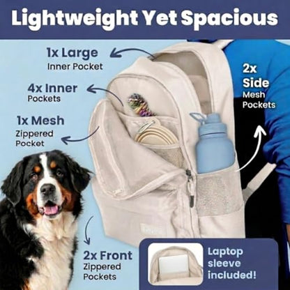 Dog Travel Bag for Supplies - Complete Dog Diaper Bag Backpack with 2 BPA-Free Travel Bowls, Treat Pouch, Food Container, Placemat & Laptop Sleeve – for Traveling, Road Trips, Hiking: Beige - color: Beige
