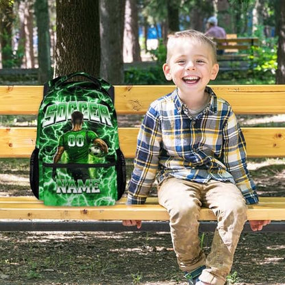 UNIKITTY Custom Soccer Backpack for Boys Kids Personalized School Bag with Name Number, 17 Inch Team Bookbag for Elementary Middle School Students Polyester Sports Back Pack - color: Green