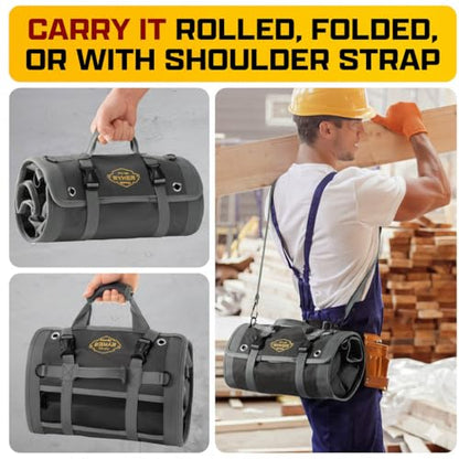 The Ryker Bag Black Pro Tool Roll – Heavy-Duty Canvas Roll-Up Tool Organizer w/detachable pouches for Bolts, Sockets & Small Power Tools for Electricians, Plumbers, HVAC Techs & DIY Professionals - style: Black PRO