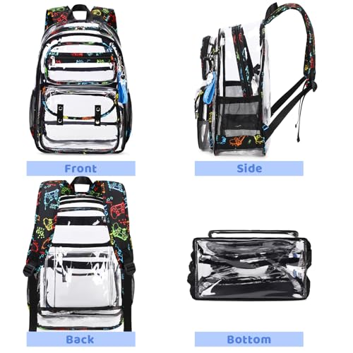 ACESAK Clear Backpack for Boys - 3 Pcs Clear Backpack Heavy Duty with Lunch Bag - See Through Bookbag Stadium Approved for Kids 3+ Age Middle High College School Sport Travel (Game) - color: Game