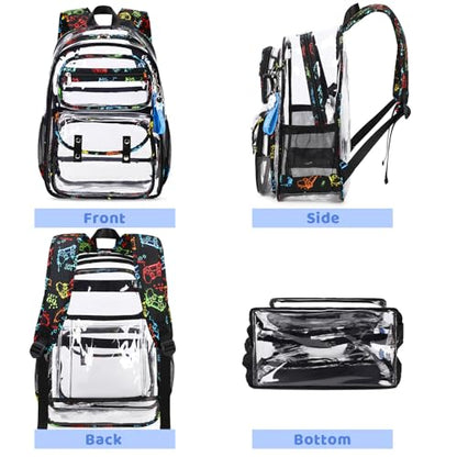 ACESAK Clear Backpack for Boys - 3 Pcs Clear Backpack Heavy Duty with Lunch Bag - See Through Bookbag Stadium Approved for Kids 3+ Age Middle High College School Sport Travel (Game) - color: Game