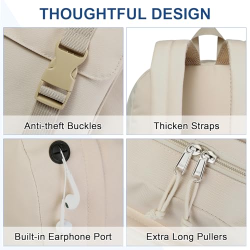 VASCHY Travel Backpack for Teens Girls, Large Schoolbag Book Bag Rucksack for Women High School/College/Work/Daypack/Commuter Beige - color: Beige