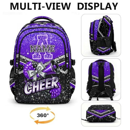 Personalized Girls Schoolbag Custom Cheerleader Backpack, 17 Inch Kids Back to School Cheer Daypack for Elementary Middle School Travel - color: Purple