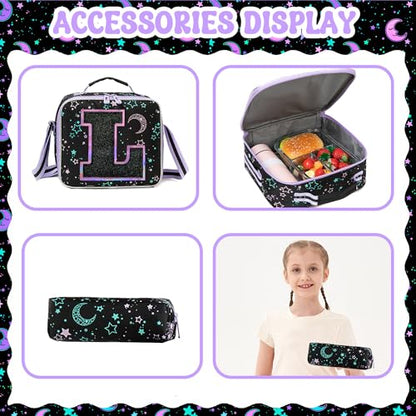HTgroce Backpacks for Girls School Bag Kids Black Bookbag for Elementary Students Kids Backpack with Lunch Box and Pencil Case - color: Black, style: L
