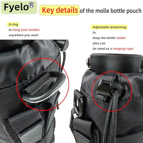Tactical MOLLE Bottle Pouch Bag, Travel/Sprots Molle Water Bottle Holder with Drawstring Open Top and Mesh Bottom - color: Black