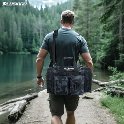 PLUSINNO Tackle Bag - Expandable Fishing Bag with fishing net for Saltwater & Freshwater - Water Resistant Fishing Gear Shoulder Bag For Men - color: Tackle Bog with Lure tool &Fishing Net
