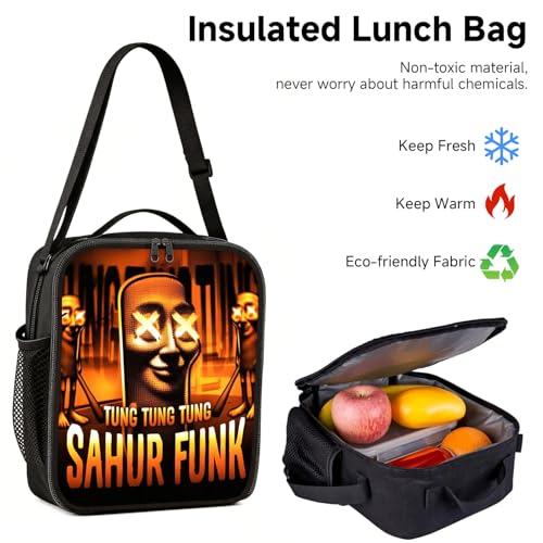 Zhazieon Adjustable Rucksack Lunch Bag Pencil Case Tung Tung Tung Sahur Backpacks 3pcs Set(Black-A3) - color: Black-a3