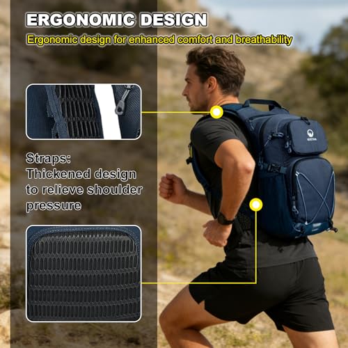 Hydration Backpack 22L, Hiking Backpack with 2L Leakproof Bladder, Sewn-in Rain Cover, Insulated Compartment for Men & Women Running, Cycling, Camping - color: Navy Blue