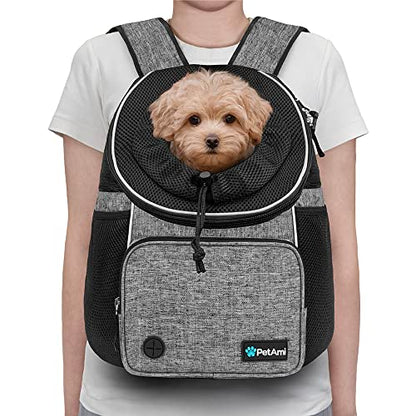 PetAmi Dog Front Carrier Backpack, Adjustable Dog Pet Cat Chest Carrier Backpack, Ventilated Dog Carrier for Hiking Camping Travel, Small Medium Puppy Large Cat Carrying Bag, Max 15 lbs, Gray - color: Gray, size: Large (15.5x9x18)