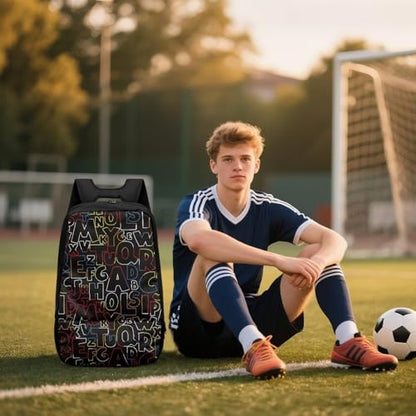 18.5in Basketball Backpack Basketball Bag with Shoe Compartment & Ball Holder, Waterproof Bag for Soccer Volleyball - color: Simple Text Alphabet Print