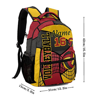Custom Volleyball Red Yellow Black Waterproof Backpack Bookbag with Name for Birthday Holiday Gift - color: Backpack 11