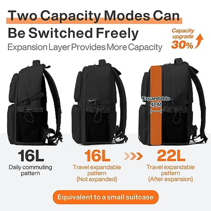 mixi Large Expandable Travel Laptop Backpack, Lightweight Durable College Bookbag Men Woman 15.6" Computer Bag, Water Resistant Outdoor Hiking Backpacks With Multifunction Pockets, Black - color: Black Expandable