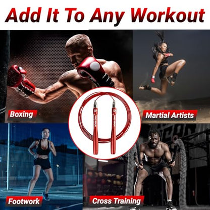 High Speed Rope - Professional Self-Locking & Adjustable, Adult Speed Jump Rope, 2 x PU coated Steel Ropes & Travel Bag,Jump Rope for Crossfit, Boxing, Fitness MMA for Men & Women - color: RED