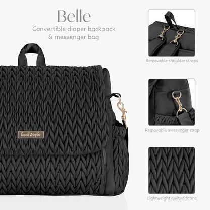 Hannah & Sophia Belle Convertible Baby Diaper Backpack & Bag in Black, Large Size, Dual Sided Water Resistant Changing Mat Included, Detachable Shoulder Straps, Easy To Use - color: Black