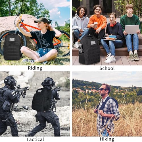 TBNBO Small Military Tactical Backpack for Men, Travel Hiking Black Backpack with Bottle Holder on Both Sides, 25L Laptop Backpack for Work, Men's Assault Bag Back Pack - color: 25lblack