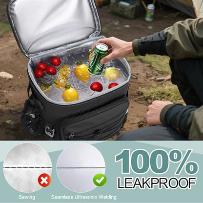 Large 52cans Cooler Backpack, Insulated, Waterproof, Leak Proof, 30L Large Capacity - color: Black, Black Zipper