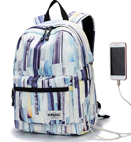 Kinmac Water Resistant Laptop Travel Outdoor Backpack with USB Charging Port for 13 inch 14 inch and 15.6 inch Laptop (Color Stripe) - color: Color Stripe