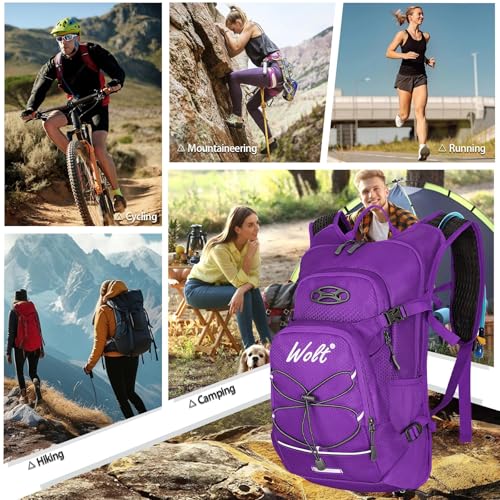 WOLT Hydration Backpack 18L Hiking Water Backpack with 2L Water Bladder for Men Women, Hydration Pack for Running Cycling Biking and Climbing - color: Purple
