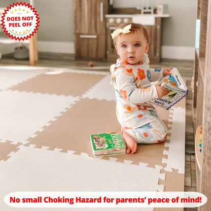 Extra Thick Baby Play Mat Tiles Non-Toxic Foam Floor Puzzle Mat Extra Large Interlocking Activity Playmat for Infants Toddlers Kids Crawling Tummy Time 74x74 Inches (Beige/White) - color: Beige/White