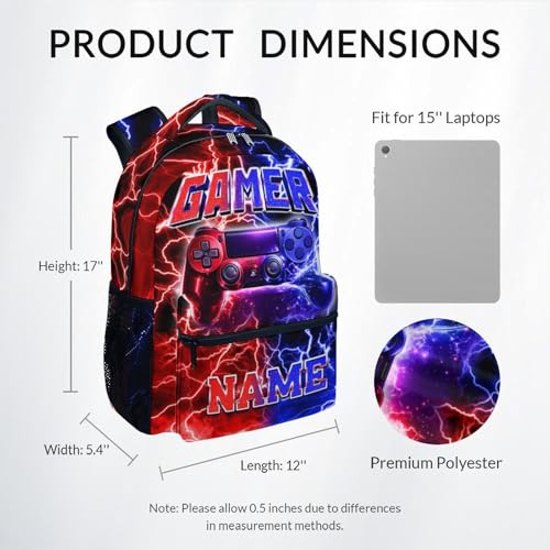 UNIKITTY Gamer School Backpack for Boys Personalized Gaming Bookbag, 17 Inch Large Capacity Custom Video Game Bookbag with Pockets for Kids Teens Students - color: Multicolor