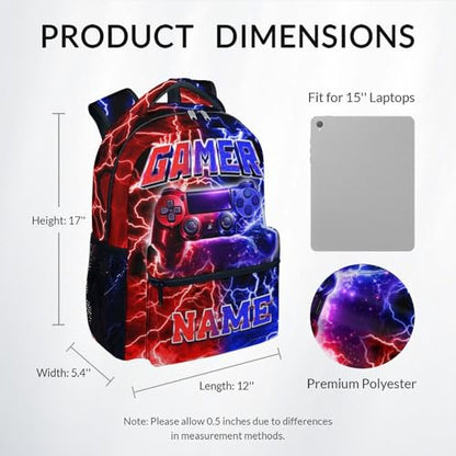 UNIKITTY Gamer School Backpack for Boys Personalized Gaming Bookbag, 17 Inch Large Capacity Custom Video Game Bookbag with Pockets for Kids Teens Students - color: Multicolor