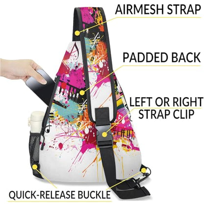 Pickleball Bag for Women Men Adjustable Crossbody Sling Backpack Hold Pickleball Paddle Water Bottle - color: Multicolor 19