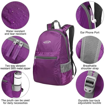 G4Free 20L Small Packable Travel Hiking Backpack for Men Women - color: Purple, size: 20L