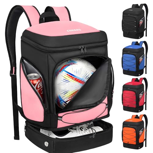 Soccer Bag - Soccer Backpack with Ball Holder,Sport Equipment Bags gifts for soccer stuff Water resistant Includes Separate Cleat Fit Basketball Volleyball Football - color: Hot Pink