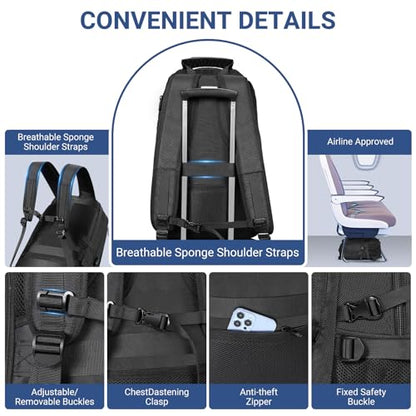 17.3 Inch gym backpack with Shoe Compartment,60L Water Resistant Anti Theft Backpacks with USB Charging Port, Airline Approved Carry on Bag Multiple Compartments,for Men Women Travel - size: 17.3 inch Travel Backpack
