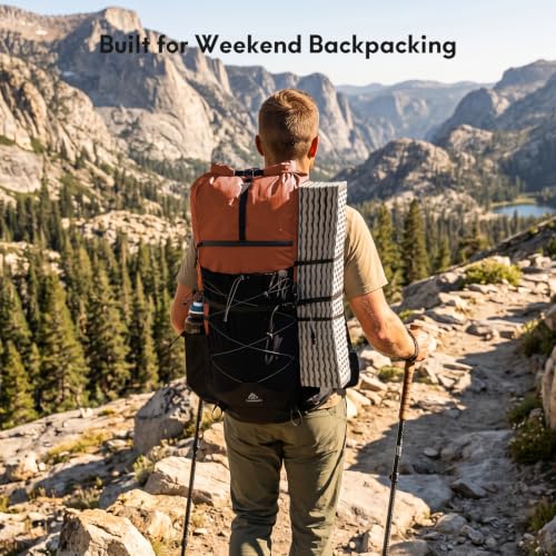 Haimont 40L+15L Roll-Top Backpacking Pack with Rain Cover, Orange | Expandable 55L, Hip Belt Support, Sleeping Pad Carry, Pole Attachments, YKK & Duraflex - color: Orange
